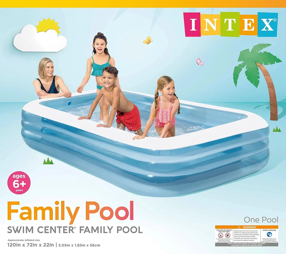 Intex pripučiamas šeimos baseinas 305 x 183 x 56 cm, plastikinis, stačiakampis, 58484EP