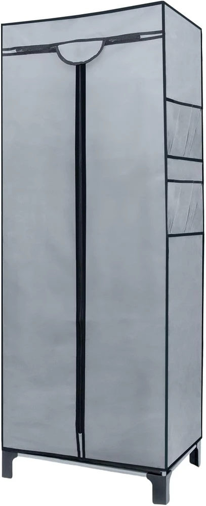 Intirilife tekstilinė spinta su stalviršiu, lentynomis ir šonine kišene, 68 × 45 × 175 cm, pilka