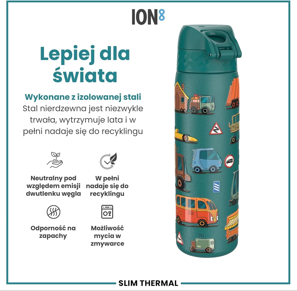 Gertuvė Ion8 termoizoliacinis plieno butelis 500 ml su automobilių motyvais, I8TS500PAAUTO