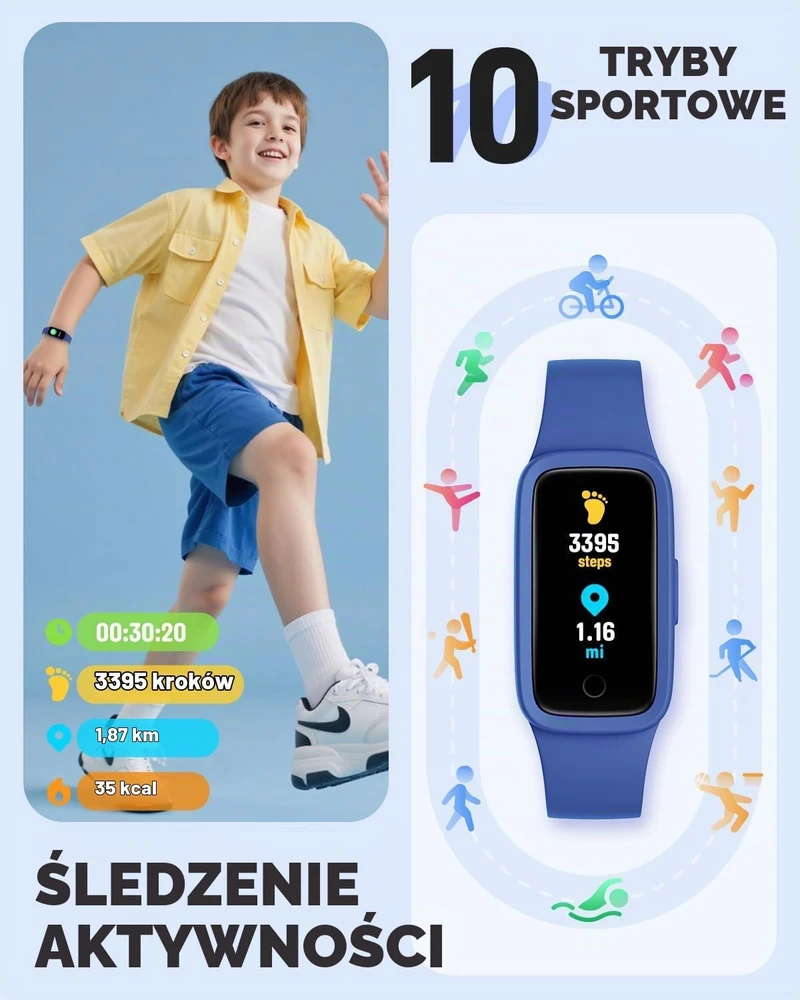 Išmanusis laikrodis BIGGERFIVE vaikiškas aktyvumo sekiklis su AMOLED ekranu, 3 ATM, širdies ritmo stebėjimu KR05