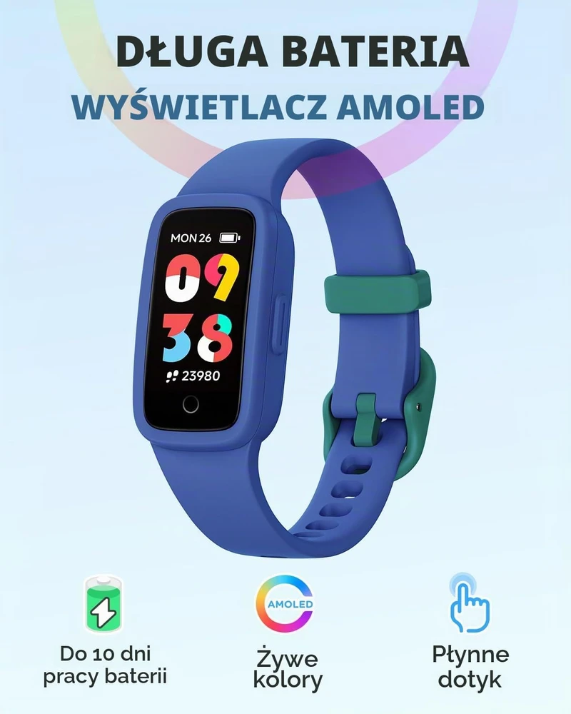 Išmanusis laikrodis BIGGERFIVE vaikiškas aktyvumo sekiklis su AMOLED ekranu, 3 ATM, širdies ritmo stebėjimu KR05