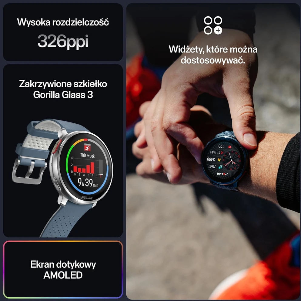 Išmanusis laikrodis Polar Vantage V3 S/L. Sidabrinės spalvos korpusas su melsvos spalvos dirželiu