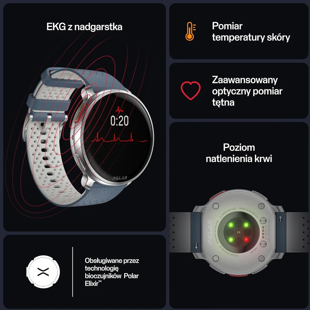 Išmanusis laikrodis Polar Vantage V3 S/L. Sidabrinės spalvos korpusas su melsvos spalvos dirželiu