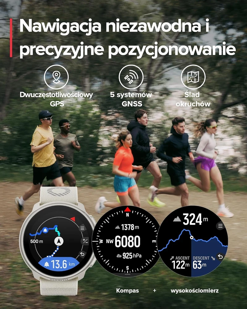 Išmanusis laikrodis Suunto GPS sportinis laikrodis AMOLED 1,32 colio, dviejų dažnių GPS, 4 GB atmintis, vandeniui atsparus, modelis SS051110000