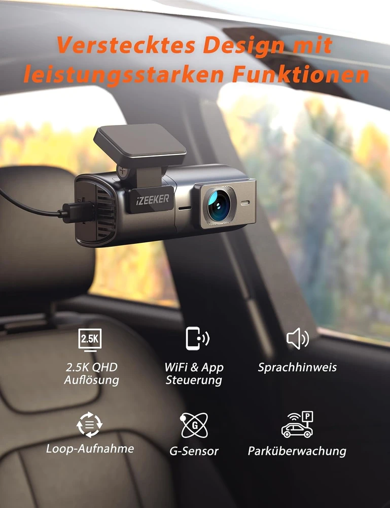 iZEEKER automobilinis vaizdo registratorius 1080p su Wi-Fi, 170° kampu ir G jutikliu iD240
