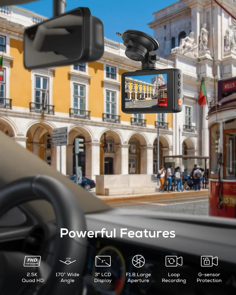 iZEEKER automobilinis vaizdo registratorius 2,5K QHD 1440p, 3 col. IPS, GD100