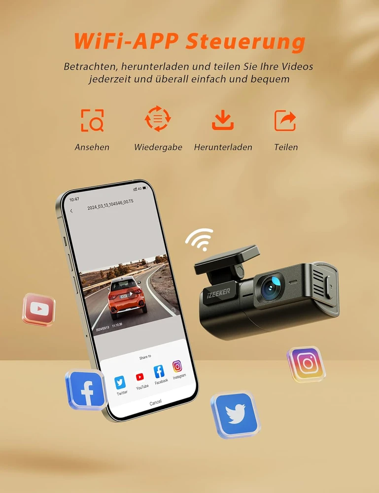 iZEEKER automobilinis vaizdo registratorius 1080p su Wi-Fi, 170° kampu ir G jutikliu iD240