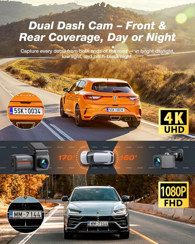 iZEEKER automobilinis vaizdo registratorius su priekine 4K ir galine 1080p kamera iD440