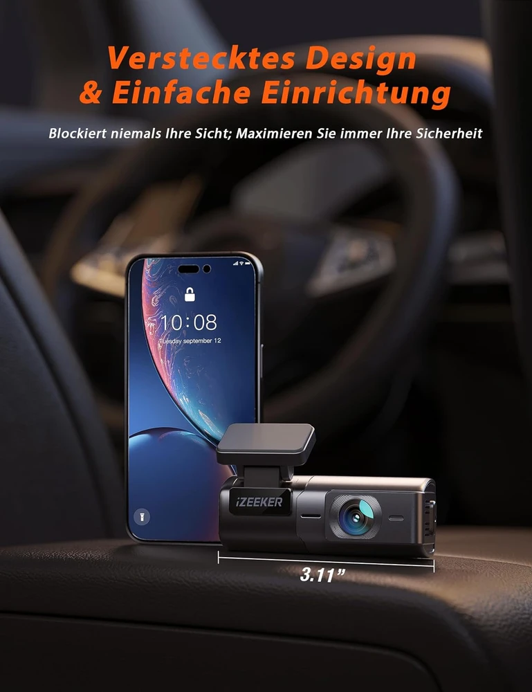 iZEEKER automobilinis vaizdo registratorius 1080p su Wi-Fi, 170° kampu ir G jutikliu iD240