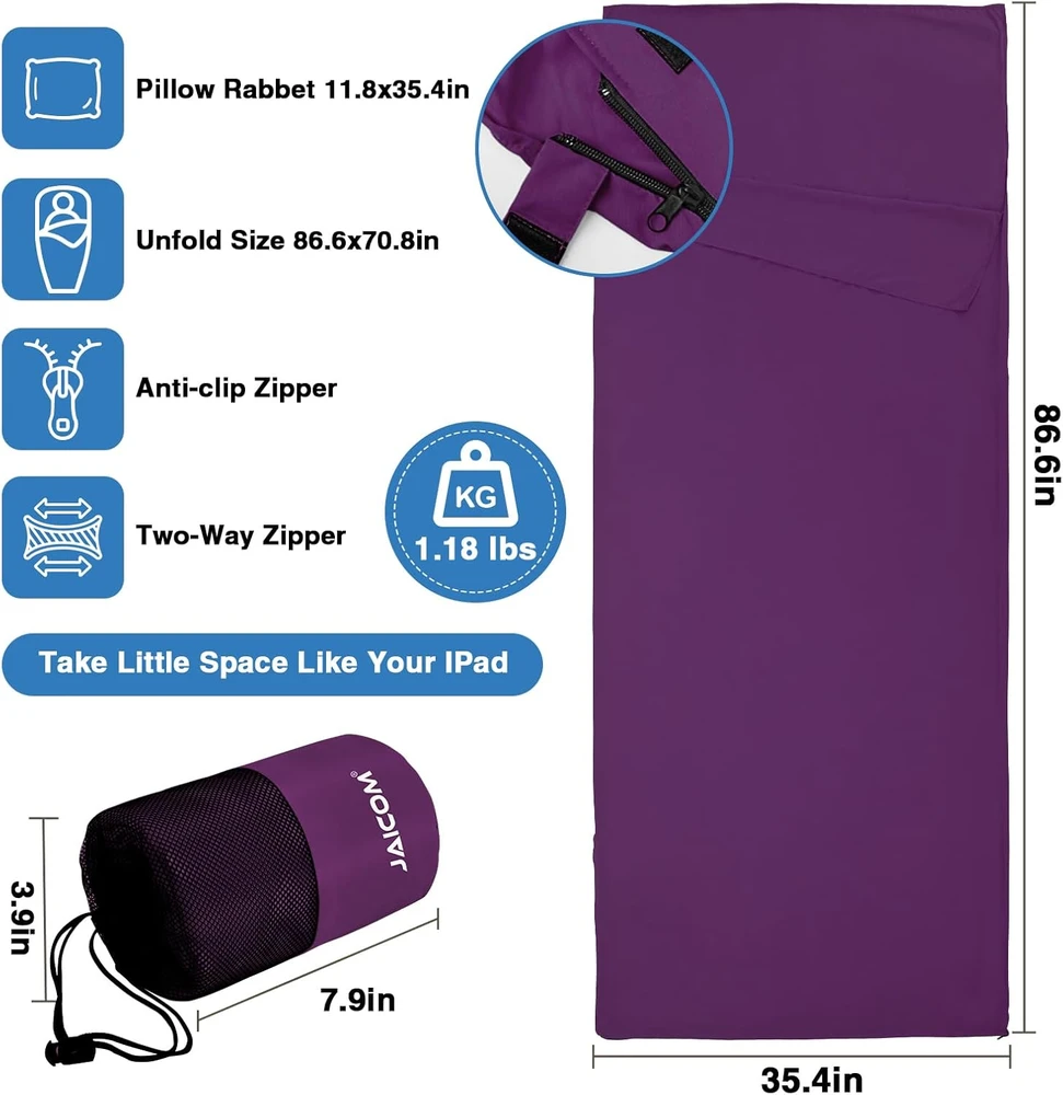 Jaicom ultralengvas miegmaišio įklotas 220 x 90 cm, poliesteris, violetinis, JCM-GZD03
