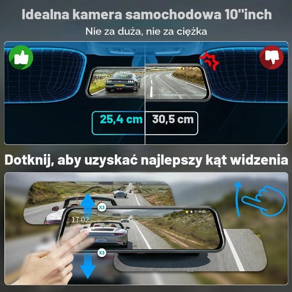Jansite automobilinis vaizdo registratorius veidrodėlyje su 10 col. ekranu, 1080p, T30