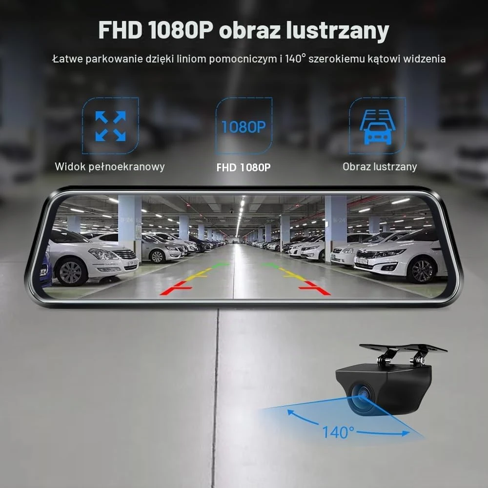Jansite automobilinis vaizdo registratorius veidrodėlyje su 10 col. ekranu, 1080p, T30