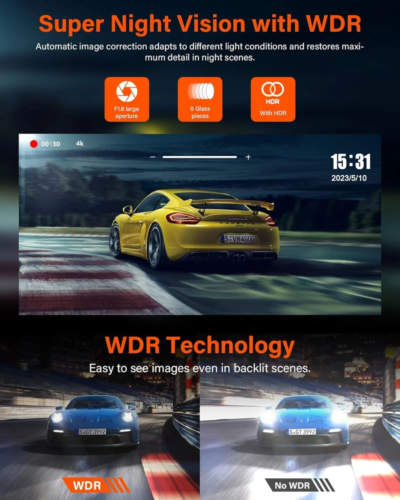 Jansite automobilinis vaizdo registratorius veidrodėlyje 4K su 10 colių IPS ekranu ir 1080p galine kamera T79D+H35D+10M+64G-EU2