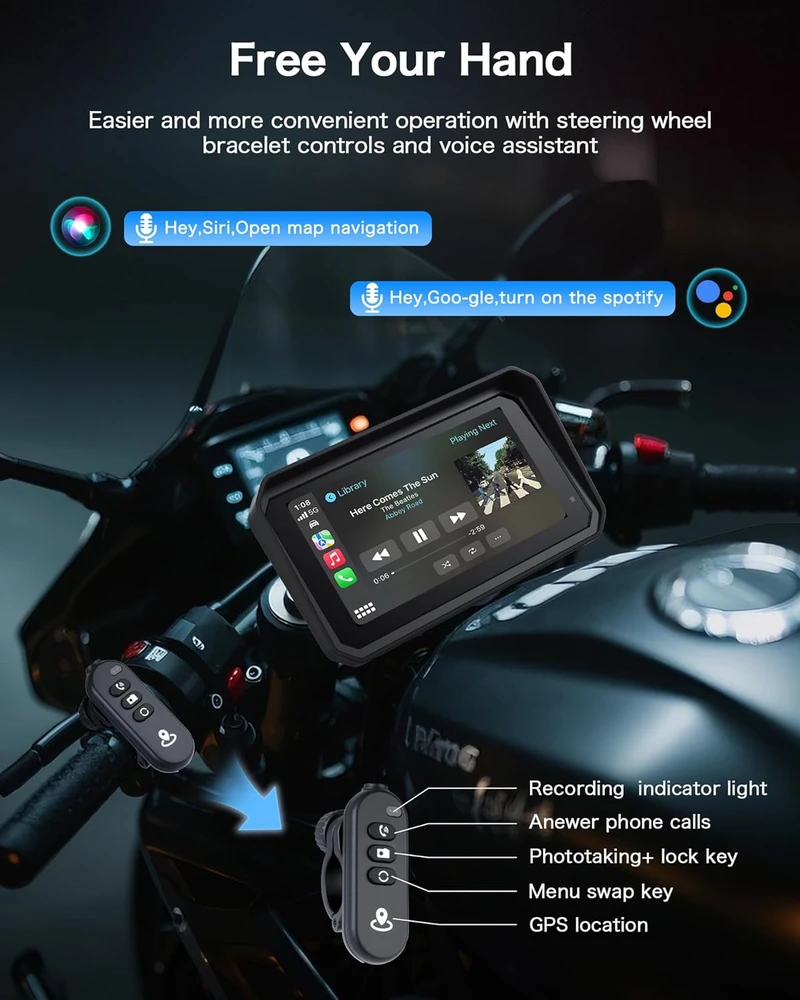 Jansite navigacija motociklams su 4K vaizdo registratoriumi, 6,25" ekranas, IP67, 64 GB, Bluetooth, Android Auto, CarPlay, MT52