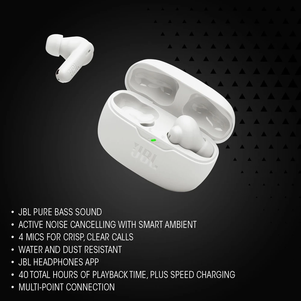 JBL belaidės į ausis įdedamos Bluetooth ausinės su ANC, 40 val. JBLWBEAM2BLK