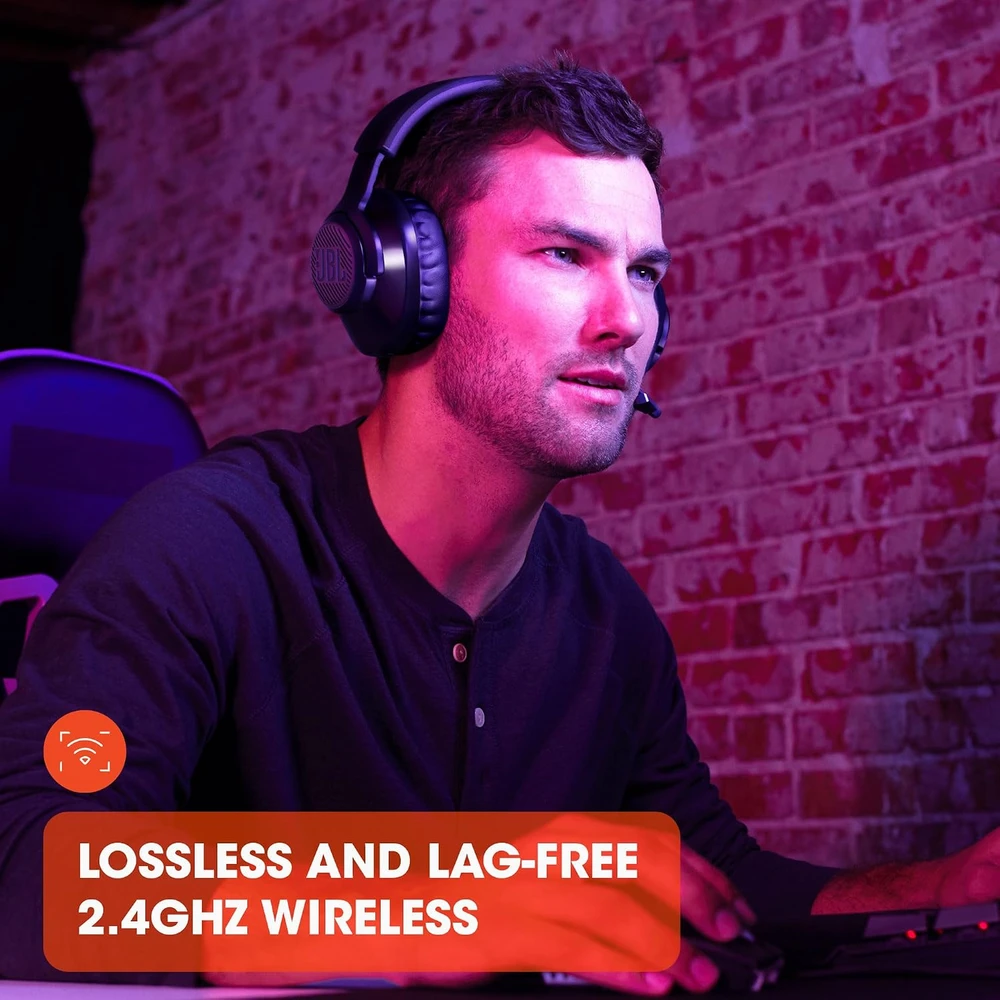 JBL Quantum 350 belaidės žaidimų ausinės, Juodos spalvos