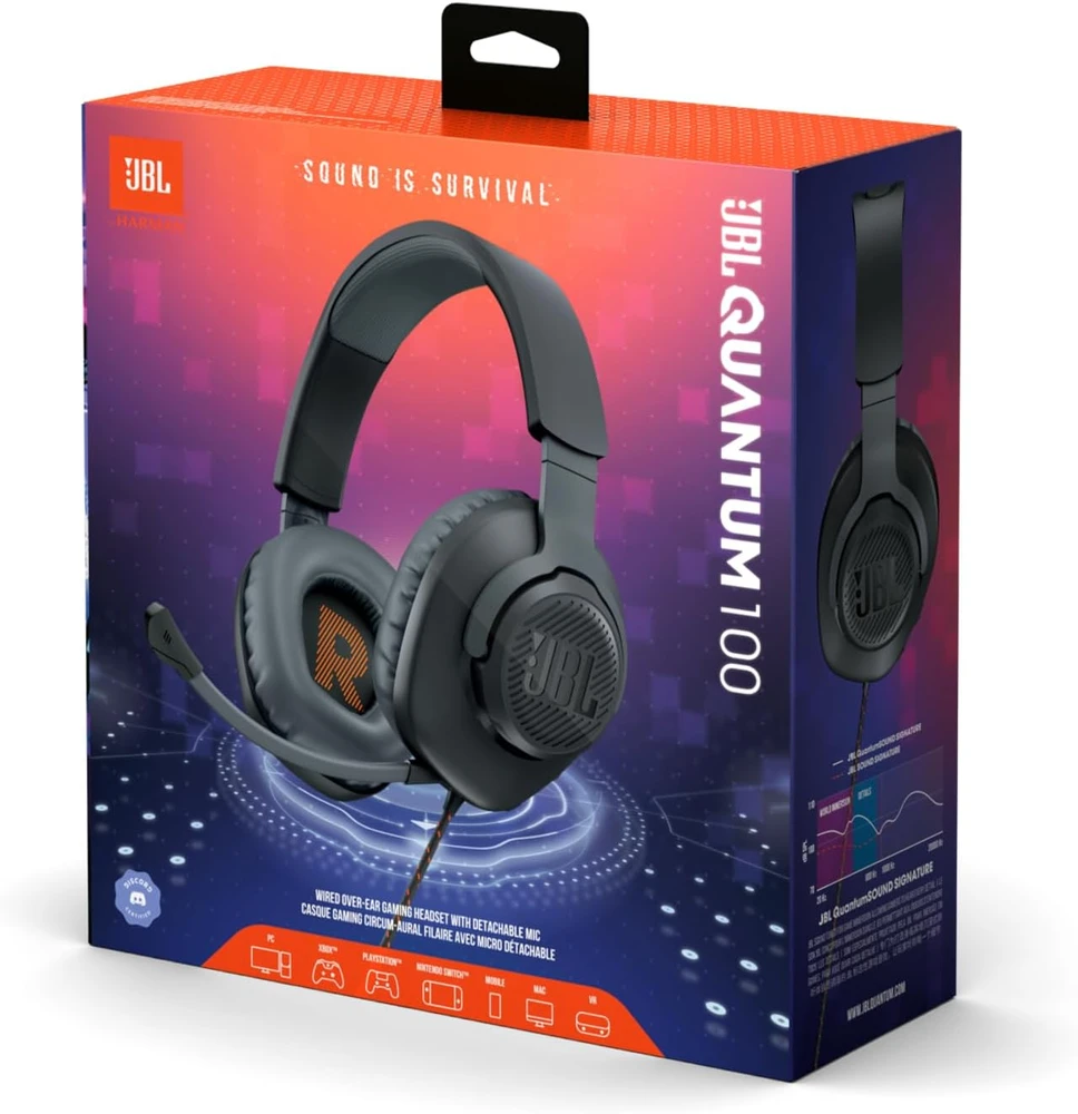 Žaidimų ausinės JBL Quantum 100, Juodos