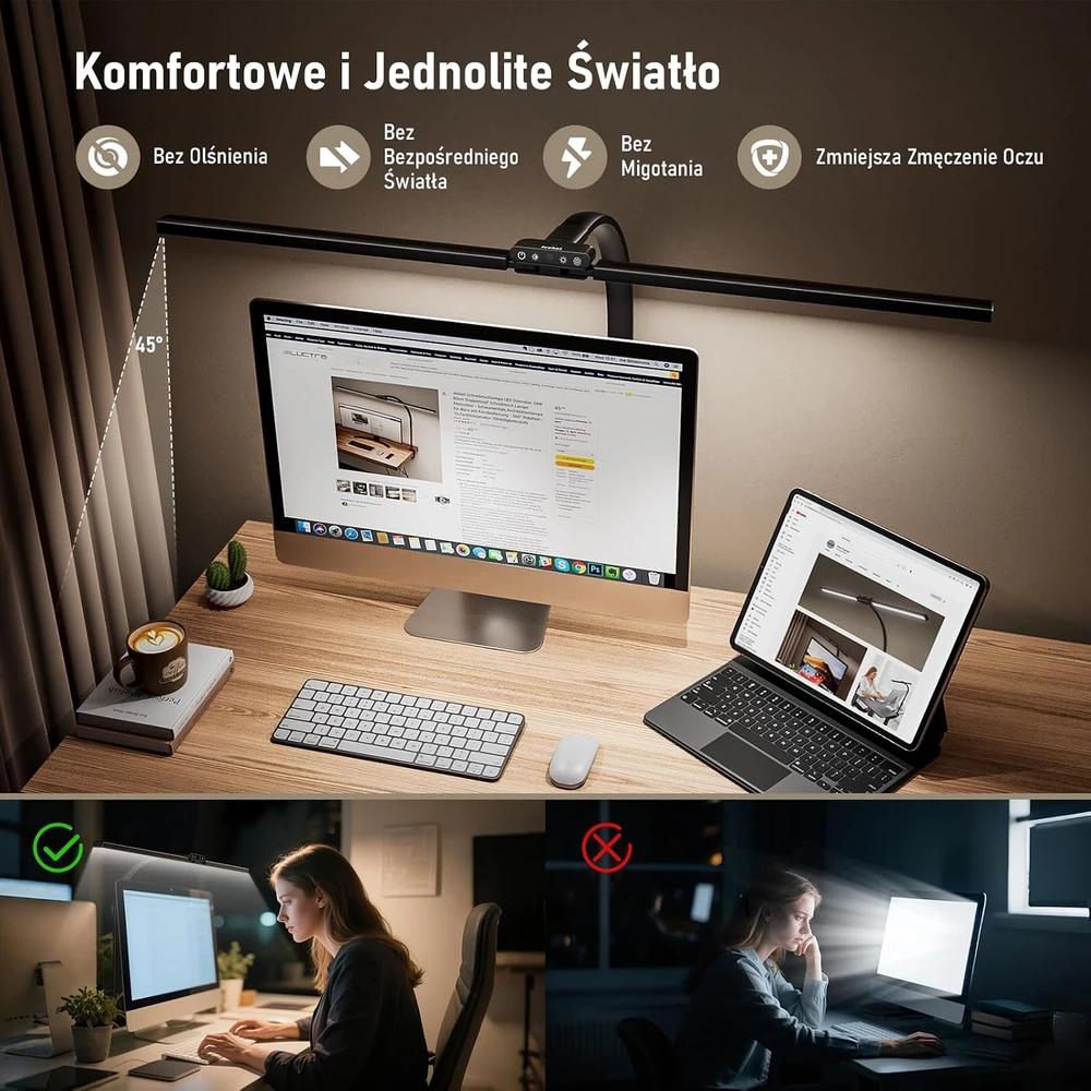 Jeebel dvigubos galvutės LED stalinė lempa su spaustuku, 24 W, 1800 lm, JBL-TL203002-1