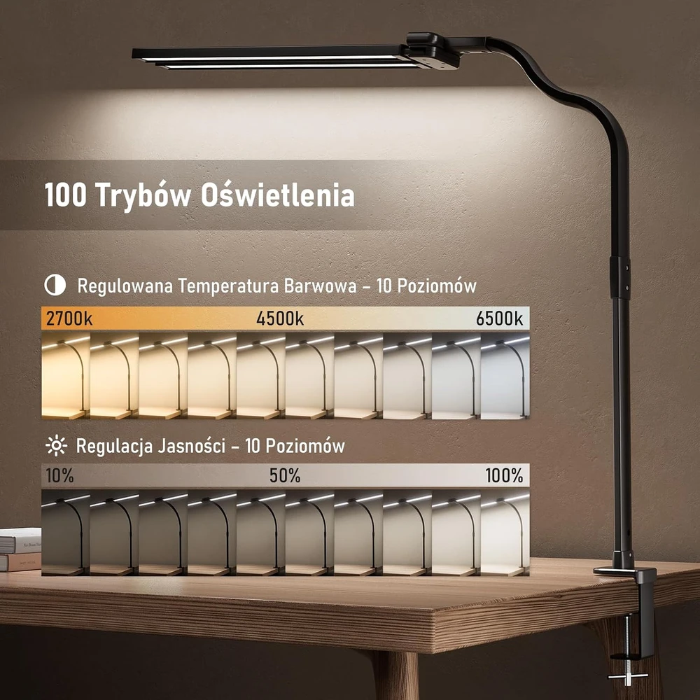 Jeebel dvigubos galvutės LED stalinė lempa su spaustuku, 24 W, 1800 lm, JBL-TL203002-1