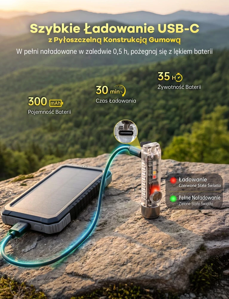 Jeebel LED raktų pakabuko žibintuvėlis USB-C, 400 lm, UV, IP65 S11-01