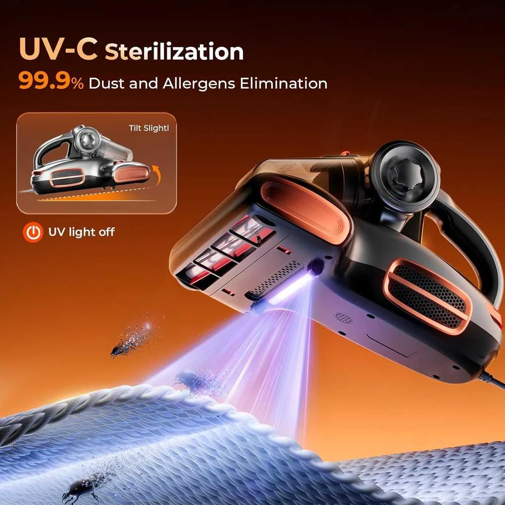 JIGOO čiužinių dulkių siurblys su UV-C, 700 W galia, HEPA filtras, T600 modelis