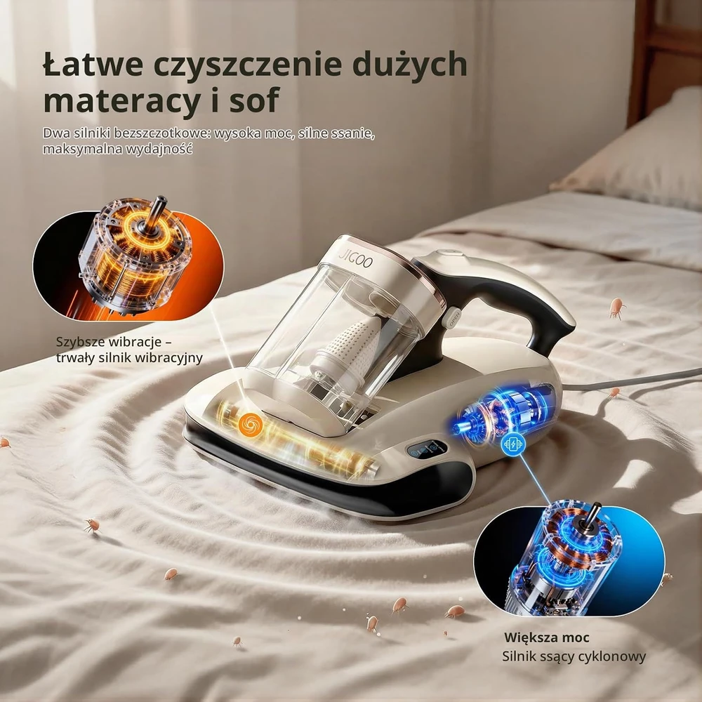JIGOO dulkių siurblys nuo dulkių erkučių S100 su UV-C šviesa ir HEPA filtru