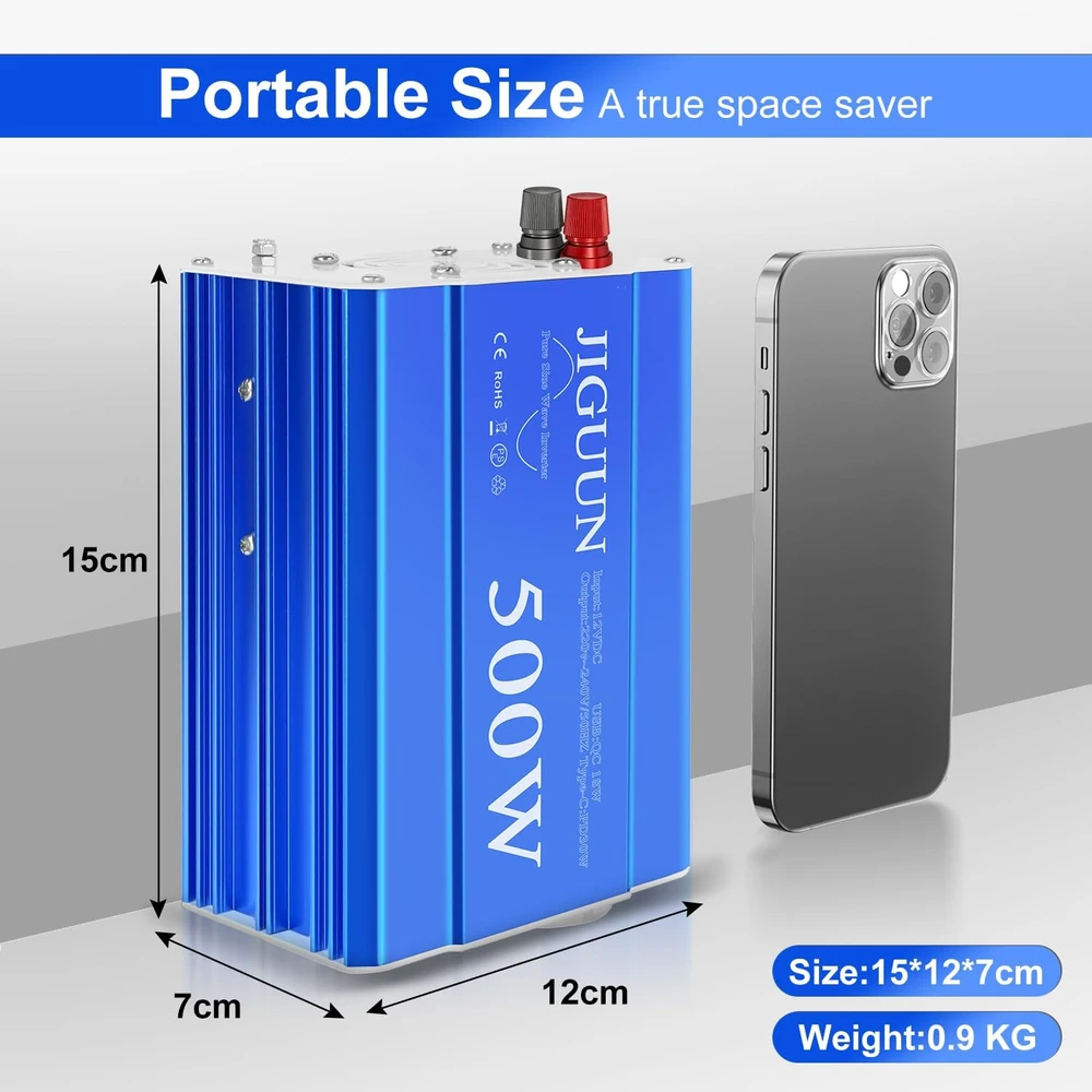 JIGUUN sinusinės įtampos keitiklis 500 W 12 V į 230 V su USB-C PD 500W12V