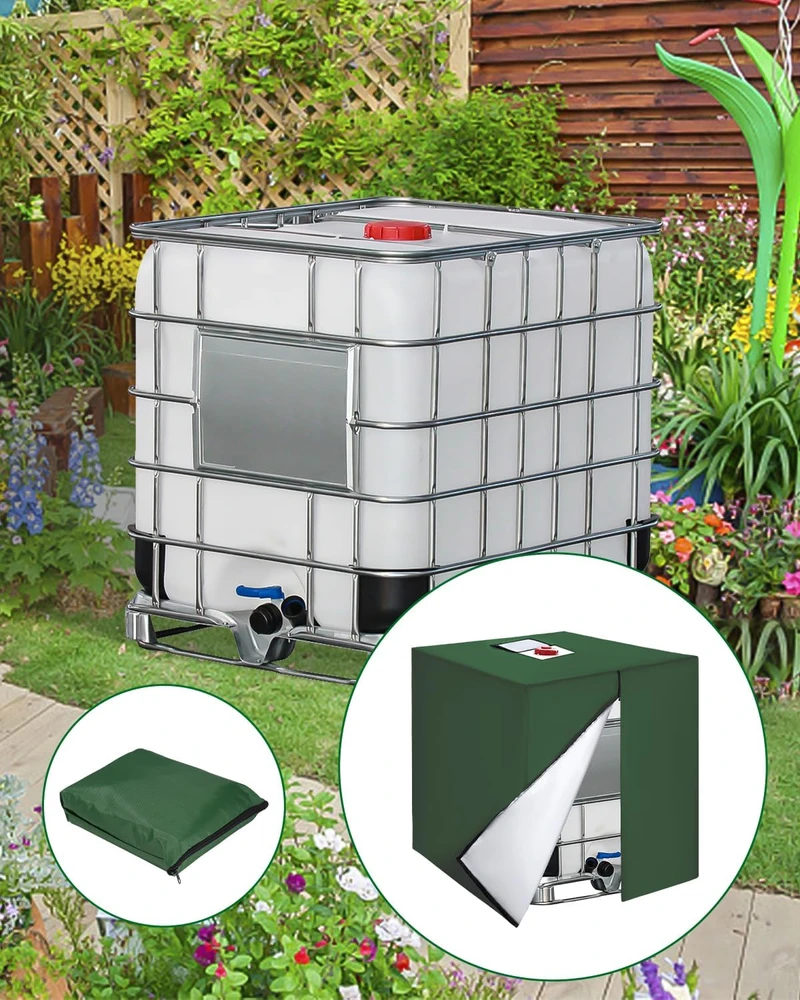 Jissta IBC tvirtas vandens talpos uždangalas 420D Oxford audinys 120 x 100 x 116 cm žalias su užtrauktuku