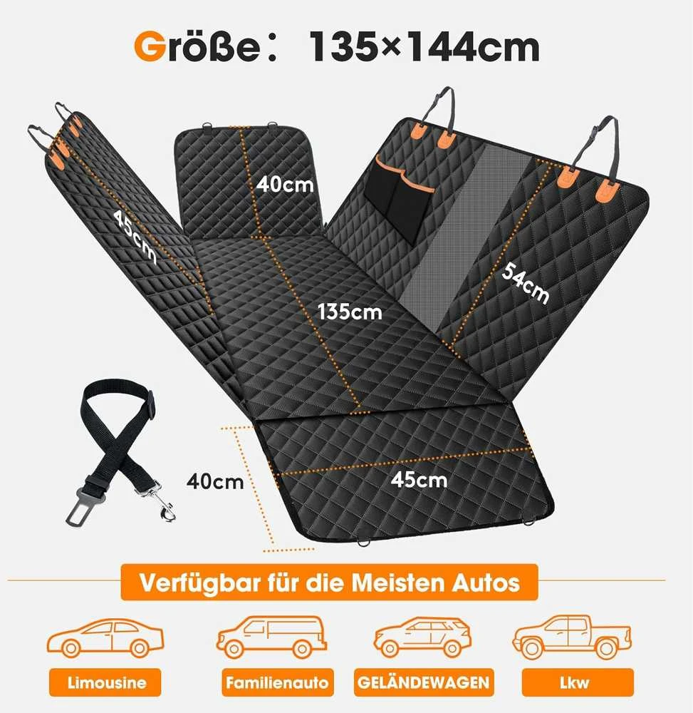 JOEJOY automobilių galinės sėdynės apsauga šunims su šoninėmis uždangomis, vandeniui atspari, juoda
