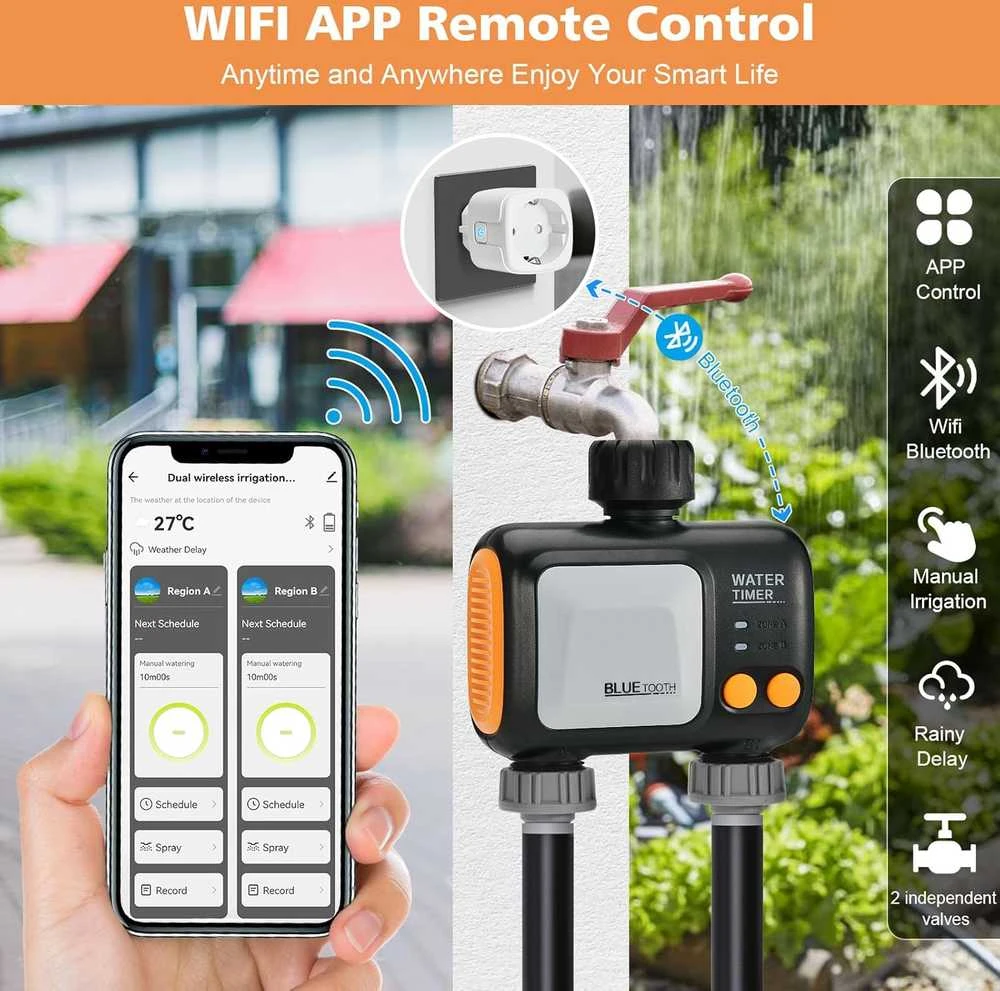 Johgee išmanusis laistymo kompiuteris su Wi-Fi, 2 nepriklausomais vožtuvais, valdomas per Alexa ar Smart Life