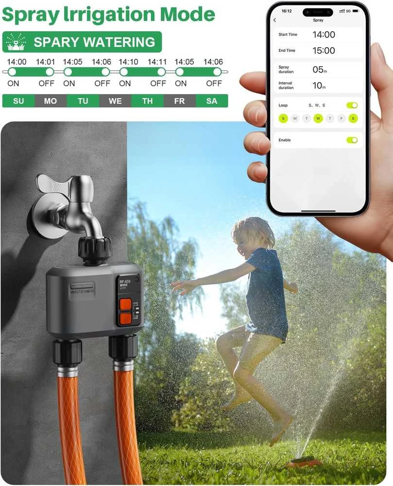 johgee išmanusis sodo laistymo valdiklis su Wi‑Fi, 2 išėjimai, RF 300 m, suderinamas su Alexa ir Smart Life, HCT-636G