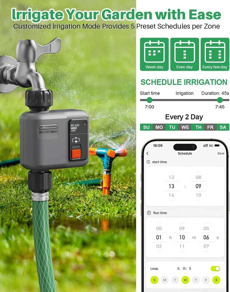 johgee išmanusis Wi‑Fi laistymo programatorius su RF 300 m technologija, suderinamas su Alexa ir Smart Life