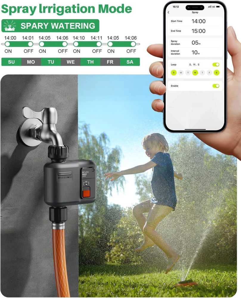johgee išmanusis Wi‑Fi laistymo programatorius su RF 300 m technologija, suderinamas su Alexa ir Smart Life