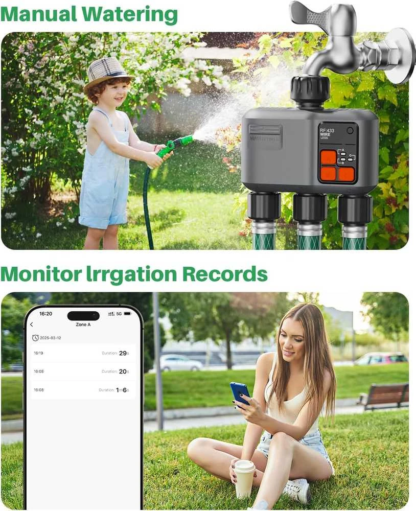 johgee Wi‑Fi automatinis laistymo programatorius su 3 išėjimais, RF 300 m, suderinamas su Alexa ir Smart Life