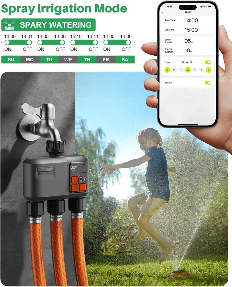 johgee Wi‑Fi automatinis laistymo programatorius su 3 išėjimais, RF 300 m, suderinamas su Alexa ir Smart Life