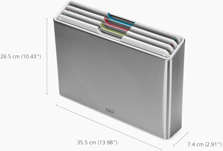 Joseph Joseph Joseph pjaustymo lentelių rinkinys su nerūdijančio plieno dėklu, 4 vnt., didelis, pilkas, Folio
