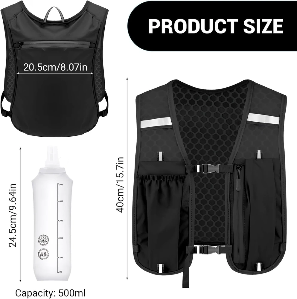 JOTOL bėgimo liemenė su buteliu, reguliuojama, atspindinti, 500 ml, unisex