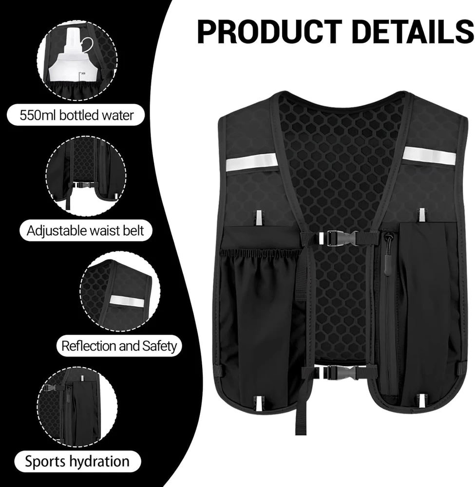 JOTOL bėgimo liemenė su buteliu, reguliuojama, atspindinti, 500 ml, unisex