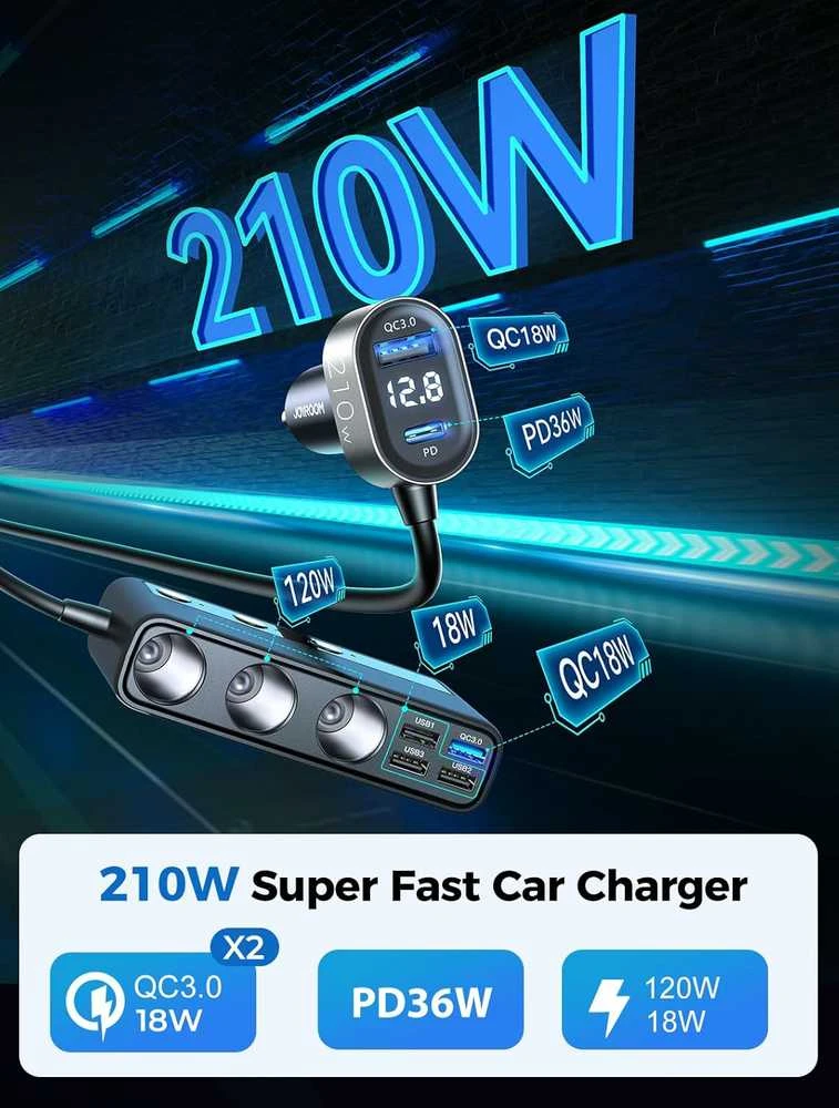 Automobilinis įkroviklis Joyroom 9in1 154W 3x12V, PD USB Type-C, QC3.0 USB-A, 4xUSB-A JR-CL06