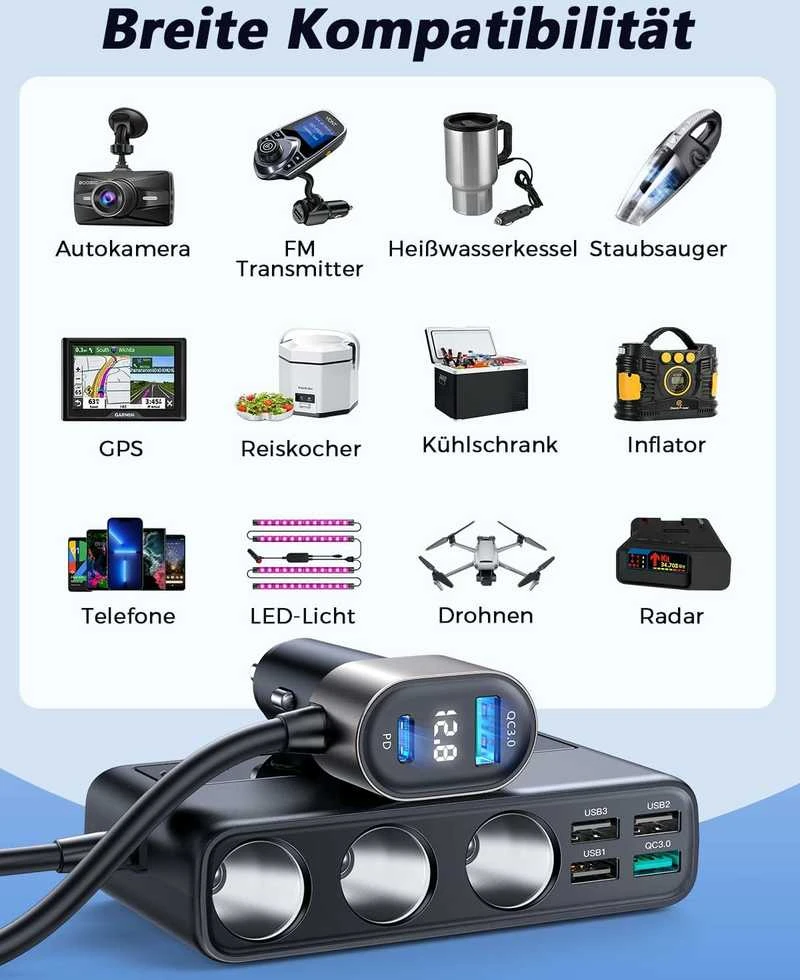 Automobilinis įkroviklis Joyroom 9in1 154W 3x12V, PD USB Type-C, QC3.0 USB-A, 4xUSB-A JR-CL06