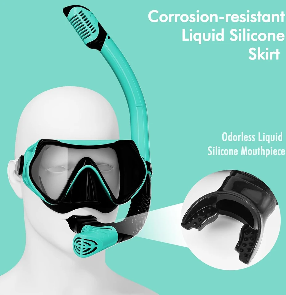 JRing nardymo rinkinys su 180° grūdinto stiklo kauke ir sausu snorkeliu su priešrūko danga suaugusiems