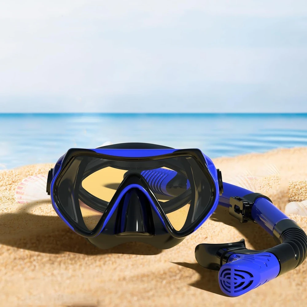 JRing nardymo rinkinys su panorama 180° grūdinto stiklo mase ir snorkeliu su sauso vožtuvo sistema, priešrūkinis, suaugusiems