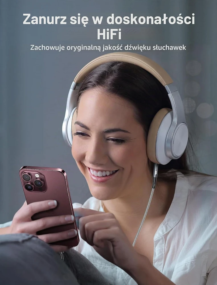 JSAUX 1 m USB-C–3,5 mm AUX garso kabelis, 24 bitai / 96 kHz, JSDEKJC2AUXGY1M