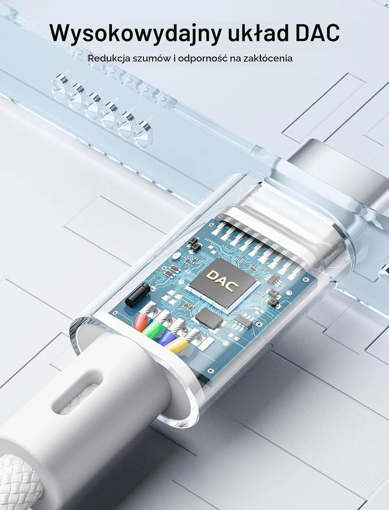 JSAUX 1 m USB-C–3,5 mm garso kabelis su DAC keitikliu, baltas, AU011-WH
