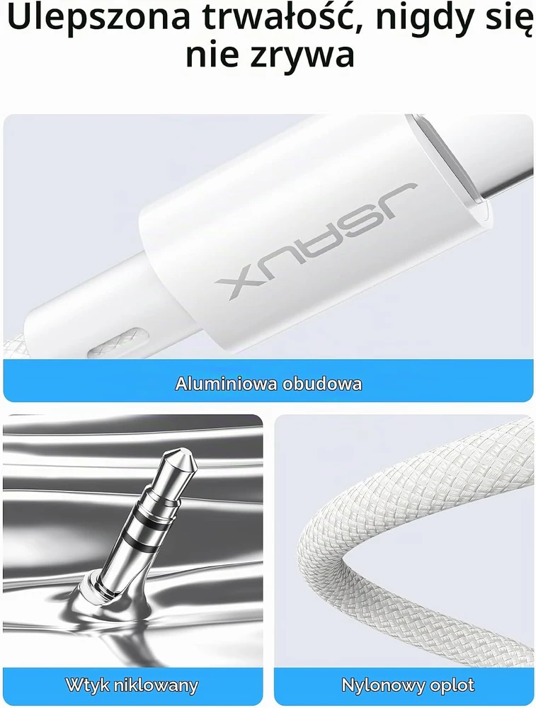 JSAUX 1 m USB-C–3,5 mm garso kabelis su DAC keitikliu, baltas, AU011-WH