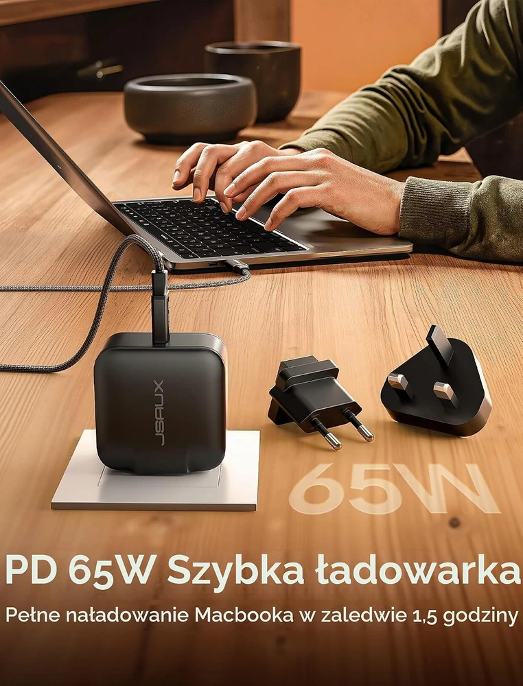 JSAUX 65 W USB-C GaN įkroviklis su 2 m USB-C laidu, CH6505