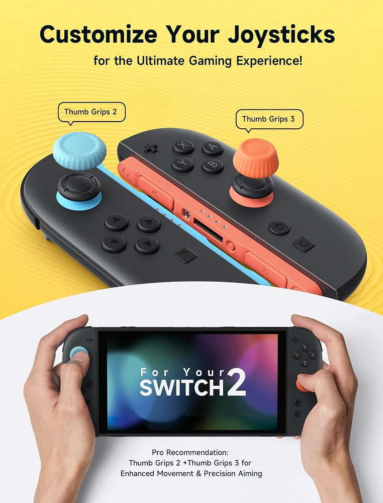 JSAUX analoginių valdymo svirtelių antgaliai Nintendo Switch 2 konsolei, neslystantys, GP0404