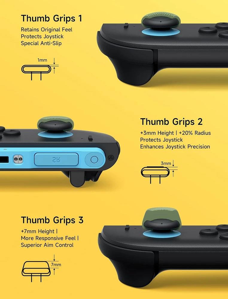 JSAUX analoginių valdymo svirtelių antgalių rinkinys Nintendo Switch 2 valdikliui, 3 dydžių, GP0404