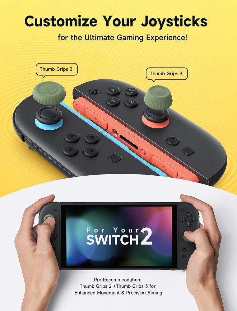 JSAUX analoginių valdymo svirtelių antgalių rinkinys Nintendo Switch 2 valdikliui, 3 dydžių, GP0404