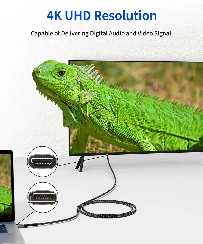 JSAUX DisplayPort–HDMI laidas, 2 m, 4K 30 Hz, JSDENZ4KDP2HDGY6F